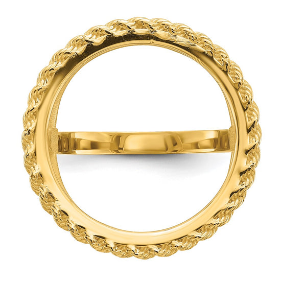 Wideband Distinguished Coin Jewelry 14k Ladies' Polished Textured and Diamond-cut Rope Edge 16.5mm Coin Bezel Ring