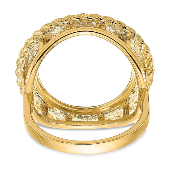 Wideband Distinguished Coin Jewelry 14k Ladies' Polished Textured and Diamond-cut Rope Edge 16.5mm Coin Bezel Ring