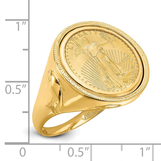 Wideband Distinguished Coin Jewelry 14k Men's Polished and Textured with Eagle Side Mounted 1/10oz American Eagle Coin Bezel Ring