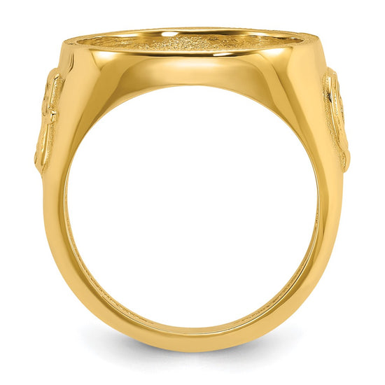 Wideband Distinguished Coin Jewelry 14k Men's Polished Textured and Diamond-cut with Masonic Sides 16.5mm Coin Bezel Ring