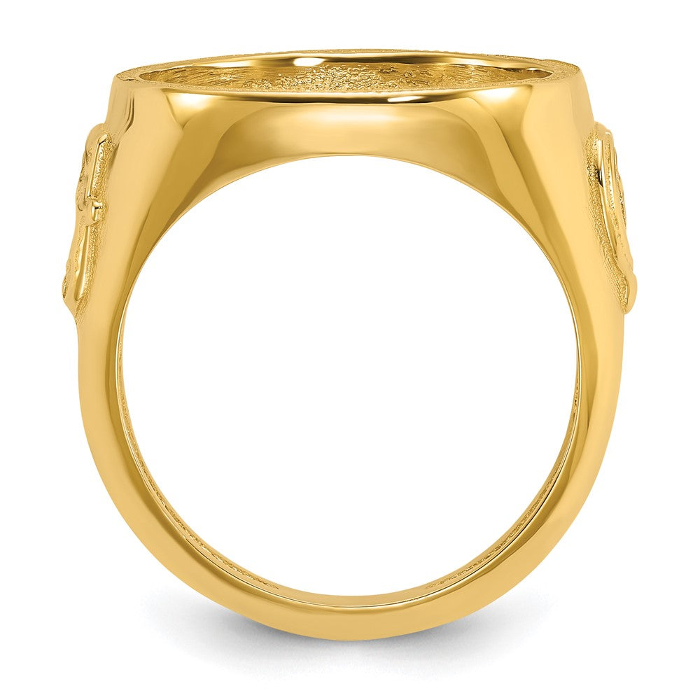 Wideband Distinguished Coin Jewelry 14k Men's Polished Textured and Diamond-cut with Masonic Sides 16.5mm Coin Bezel Ring