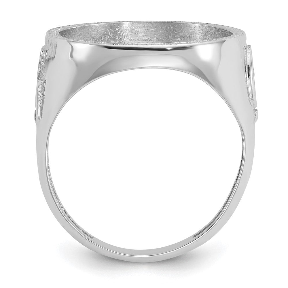Wideband Distinguished Coin Jewelry 14k White Gold Men's Polished Textured and Diamond-cut with Masonic Sides 16.5mm Coin Bezel Ring
