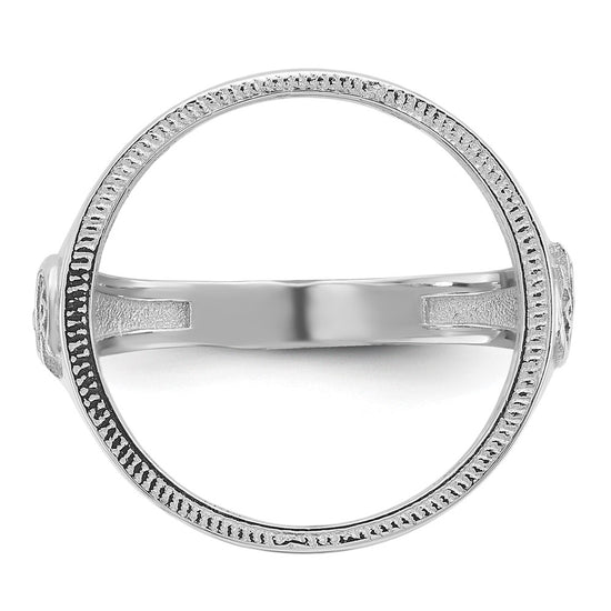 Wideband Distinguished Coin Jewelry 14k White Gold Men's Polished Textured and Diamond-cut with Masonic Sides 16.5mm Coin Bezel Ring