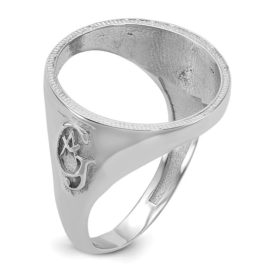 Wideband Distinguished Coin Jewelry 14k White Gold Men's Polished Textured and Diamond-cut with Masonic Sides 16.5mm Coin Bezel Ring