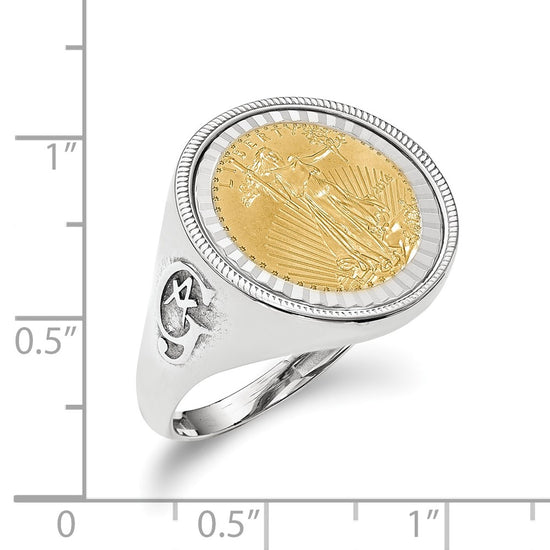 14k Men's Polished Masonic Side Diamond-cut Coin Bezel Ring with Coin