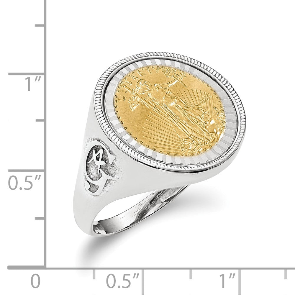 14k Men's Polished Masonic Side Diamond-cut Coin Bezel Ring with Coin