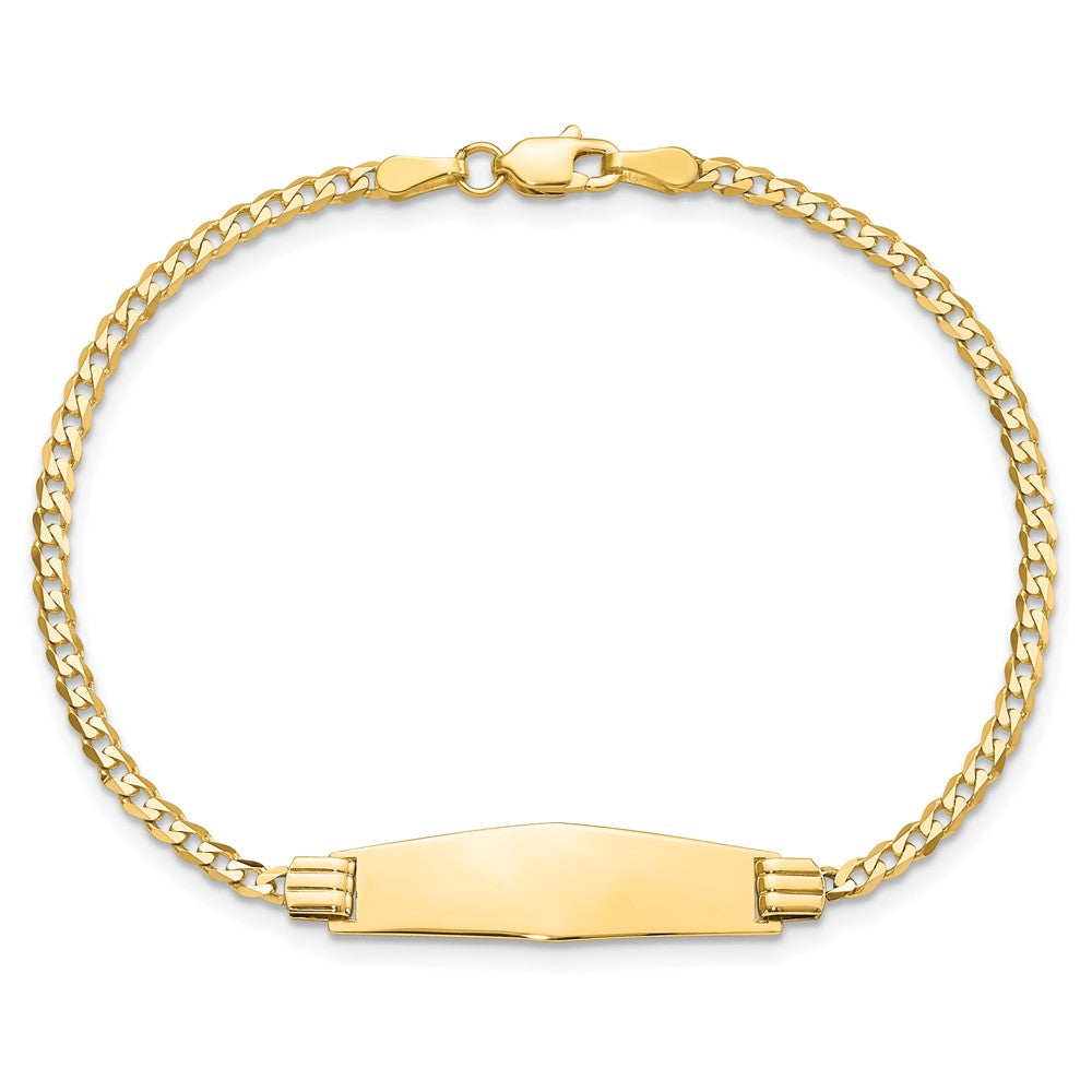 14k Polished Solid Chain/Solid Plate Curb Link Soft Diamond Shape 24.5x7.8mm Plate 7 inch ID Bracelet