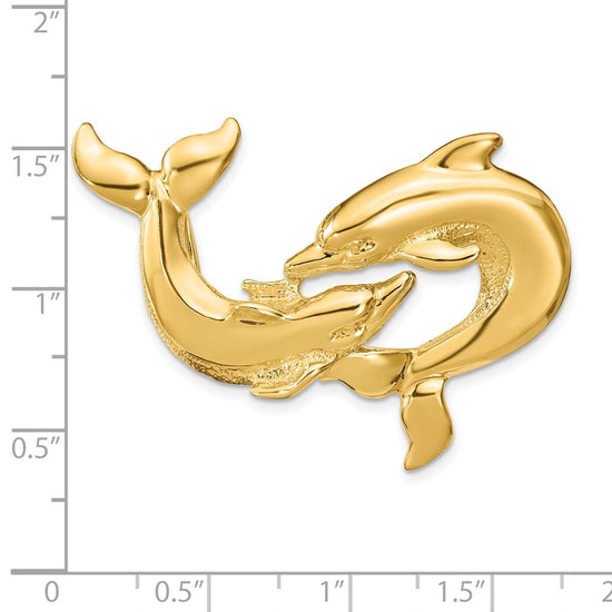 14K Polished Double Dolphins Omega Slide