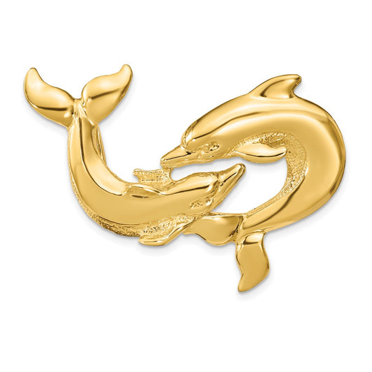 14K Polished Double Dolphins Omega Slide