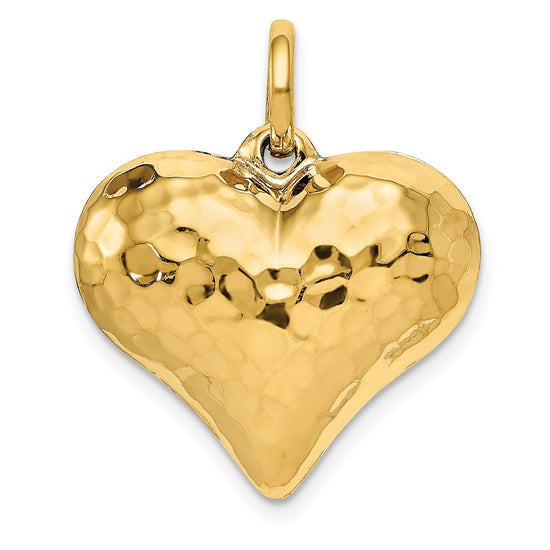 Gold Polished and Hammered 3D Heart Pendant