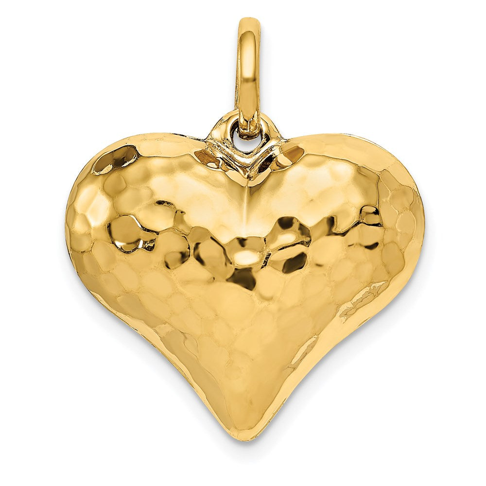 Gold Polished and Hammered 3D Heart Pendant