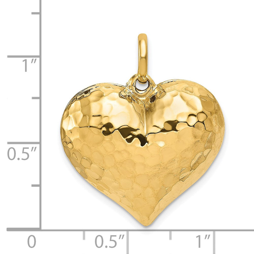 Gold Polished and Hammered 3D Heart Pendant