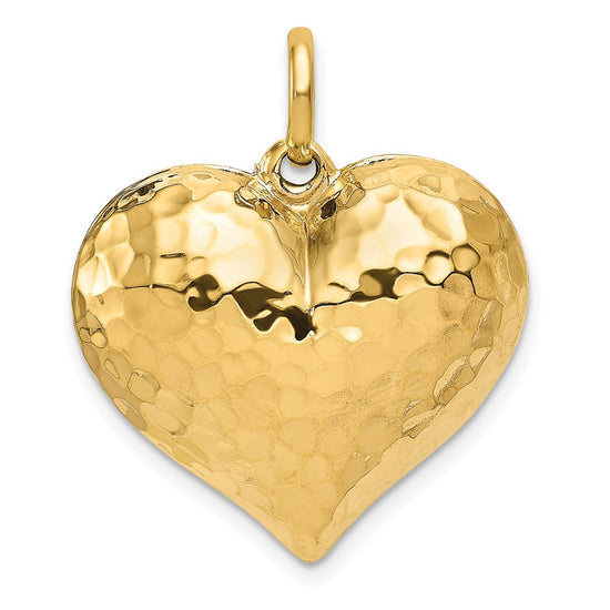 Gold Polished and Hammered 3D Heart Pendant