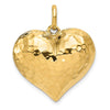 Gold Polished and Hammered 3D Heart Pendant