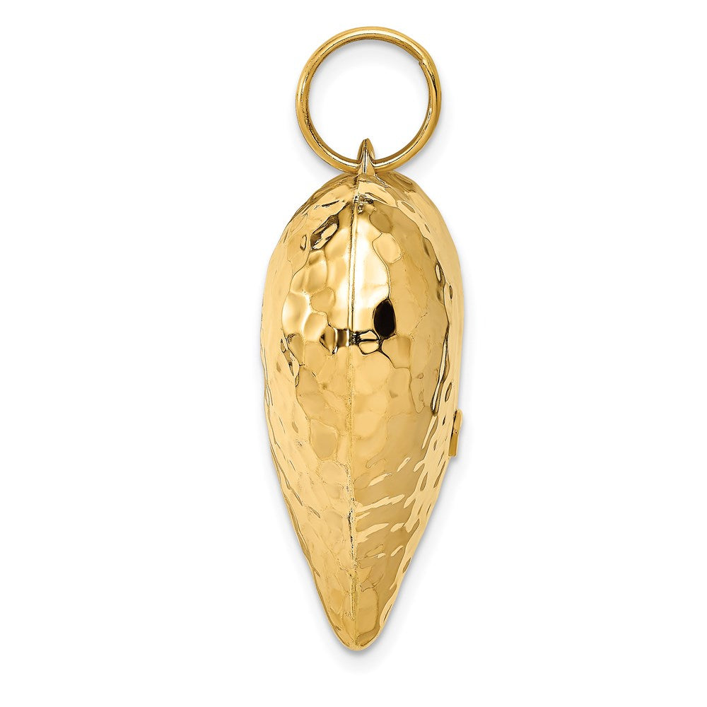 Gold Polished and Hammered 3D Heart Pendant