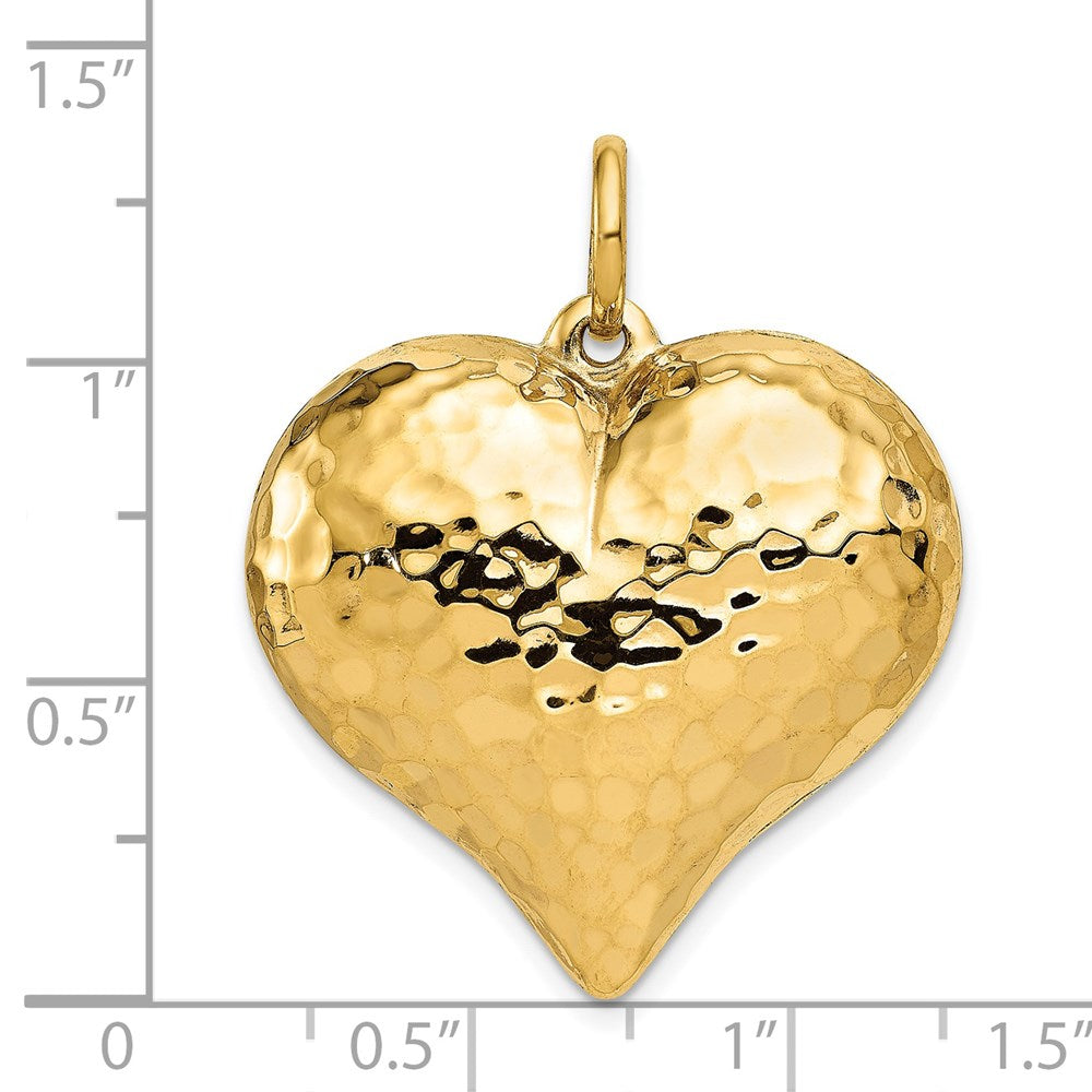 Gold Polished and Hammered 3D Heart Pendant