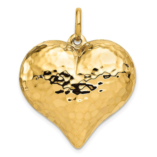 Gold Polished and Hammered 3D Heart Pendant
