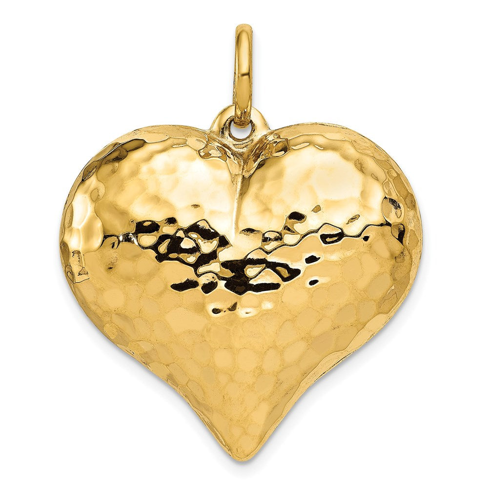 Gold Polished and Hammered 3D Heart Pendant