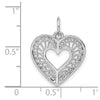 14k White Gold Solid Diamond-cut Fancy Filigree Heart Charm