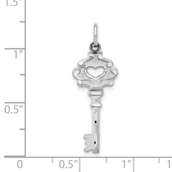 14k White Gold Diamond-cut Heart Key Charm