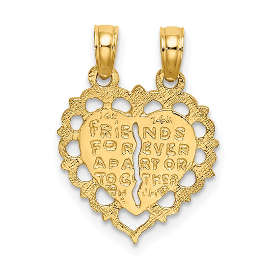 14k Polished BEST FRIEND/FRIENDS FOREVER 2-Piece Break-Apart Heart Charm