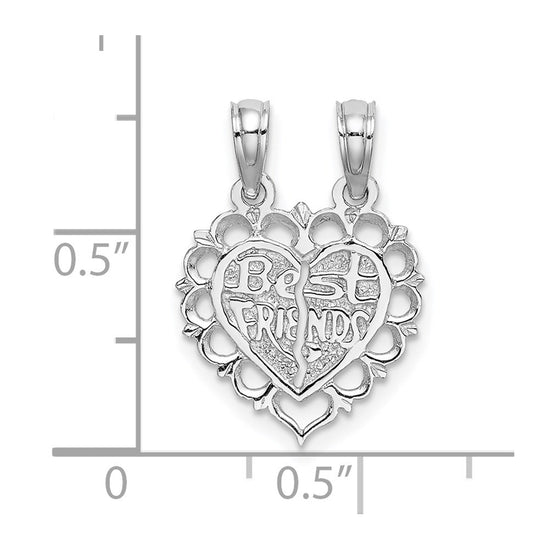 14k White Gold BEST FRIEND/FRIENDS FOREVER 2-Piece Break-Apart Heart Charm