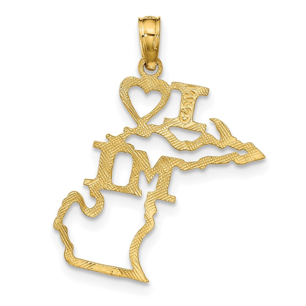 14k Solid I HEART MI Michigan State Pendant
