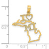 14k Solid I HEART MI Michigan State Pendant