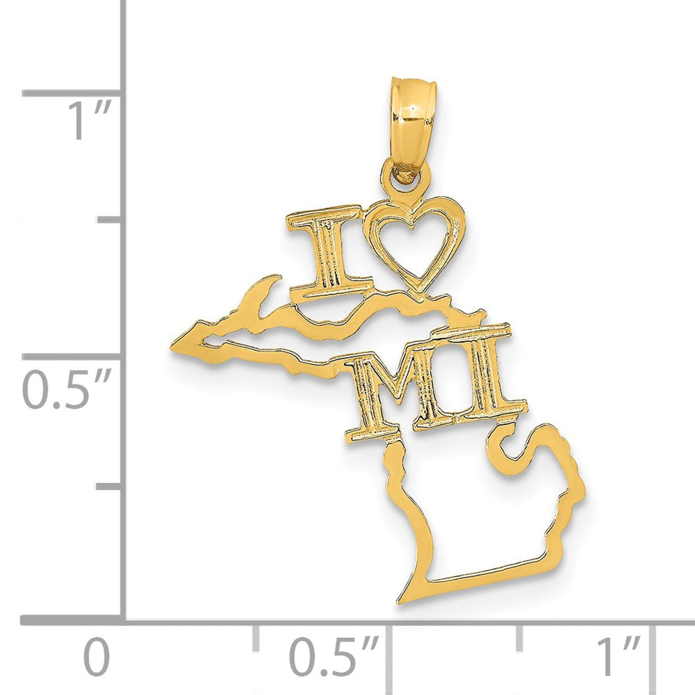 14k Solid I HEART MI Michigan State Pendant