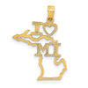 14k Solid I HEART MI Michigan State Pendant