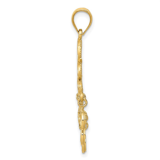 14k Polished Diamond-cut Chandelier Pendant