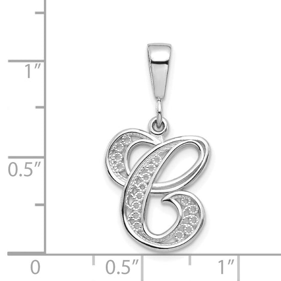 10k White Gold Large Filigree Script Initial C Pendant