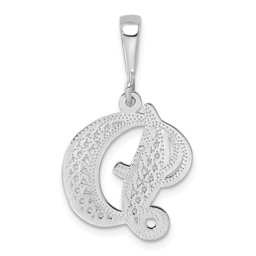 10k White Gold Large Filigree Script Initial D Pendant
