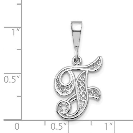 10k White Gold Large Filigree Script Initial F Pendant