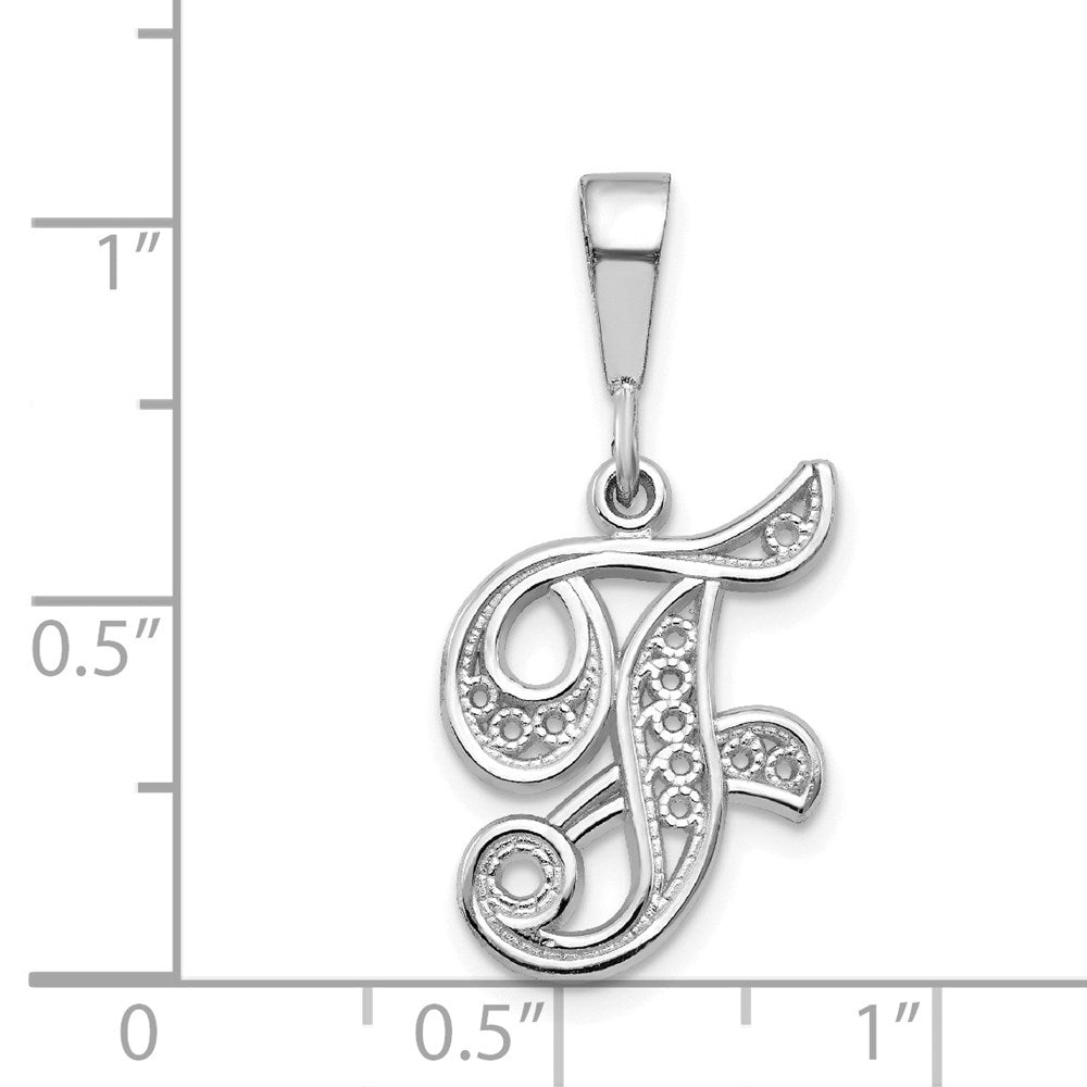 10k White Gold Large Filigree Script Initial F Pendant