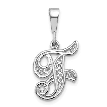 10k White Gold Large Filigree Script Initial F Pendant