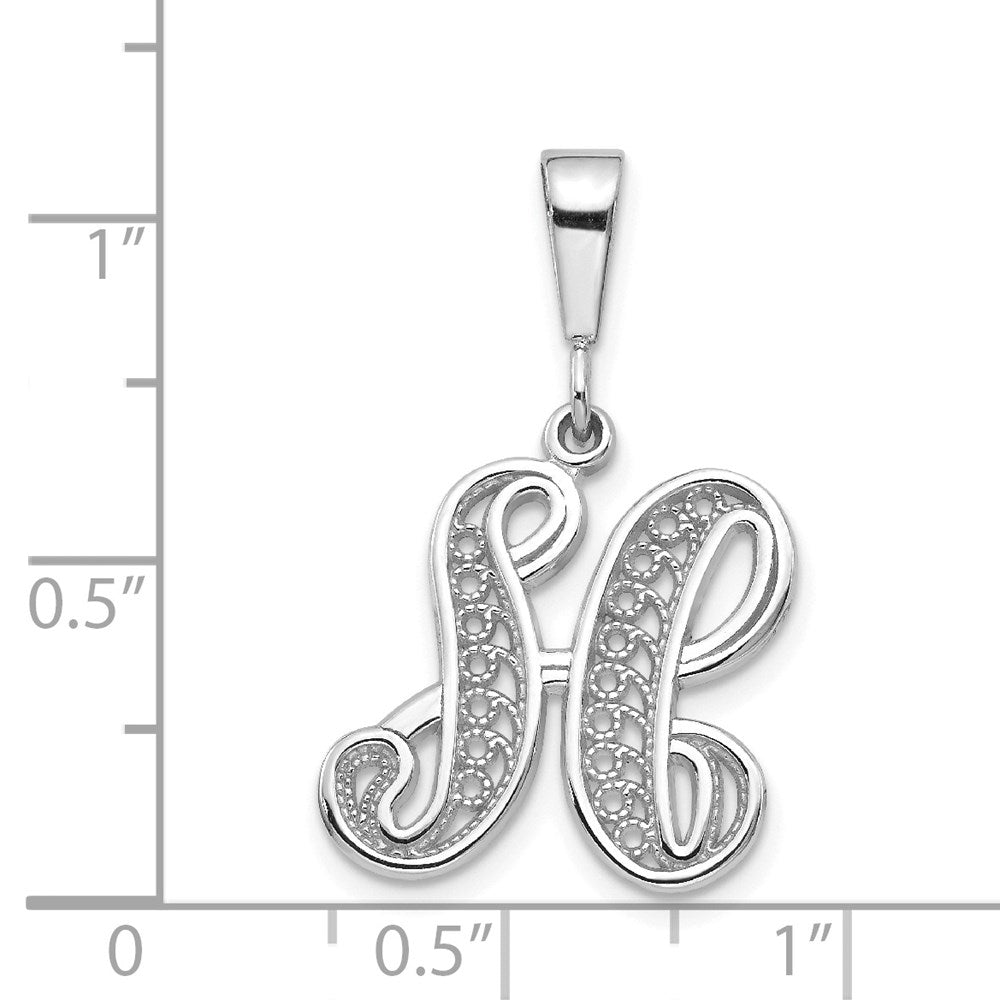 10k White Gold Large Filigree Script Initial H Pendant
