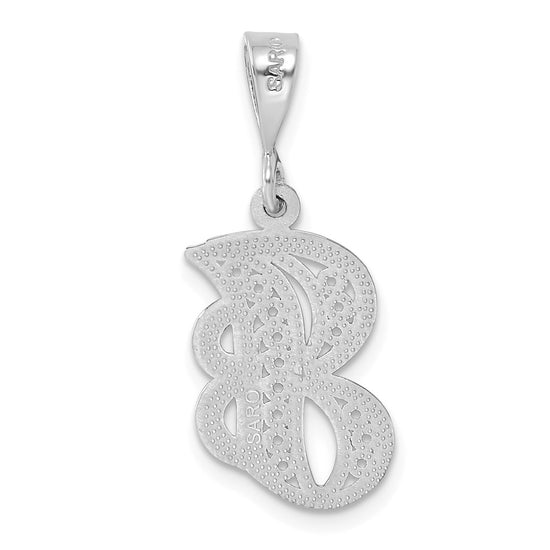 14KW White Gold Solid Polished Script Filigree Letter J Initial Pendant