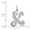 10k White Gold Large Filigree Script Initial K Pendant
