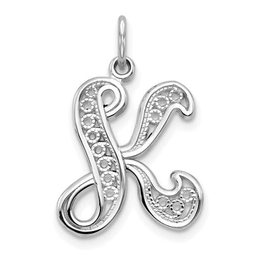 10k White Gold Large Filigree Script Initial K Pendant