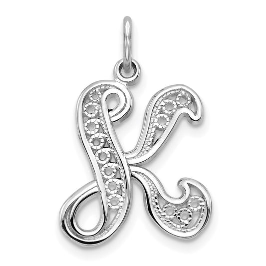 10k White Gold Large Filigree Script Initial K Pendant