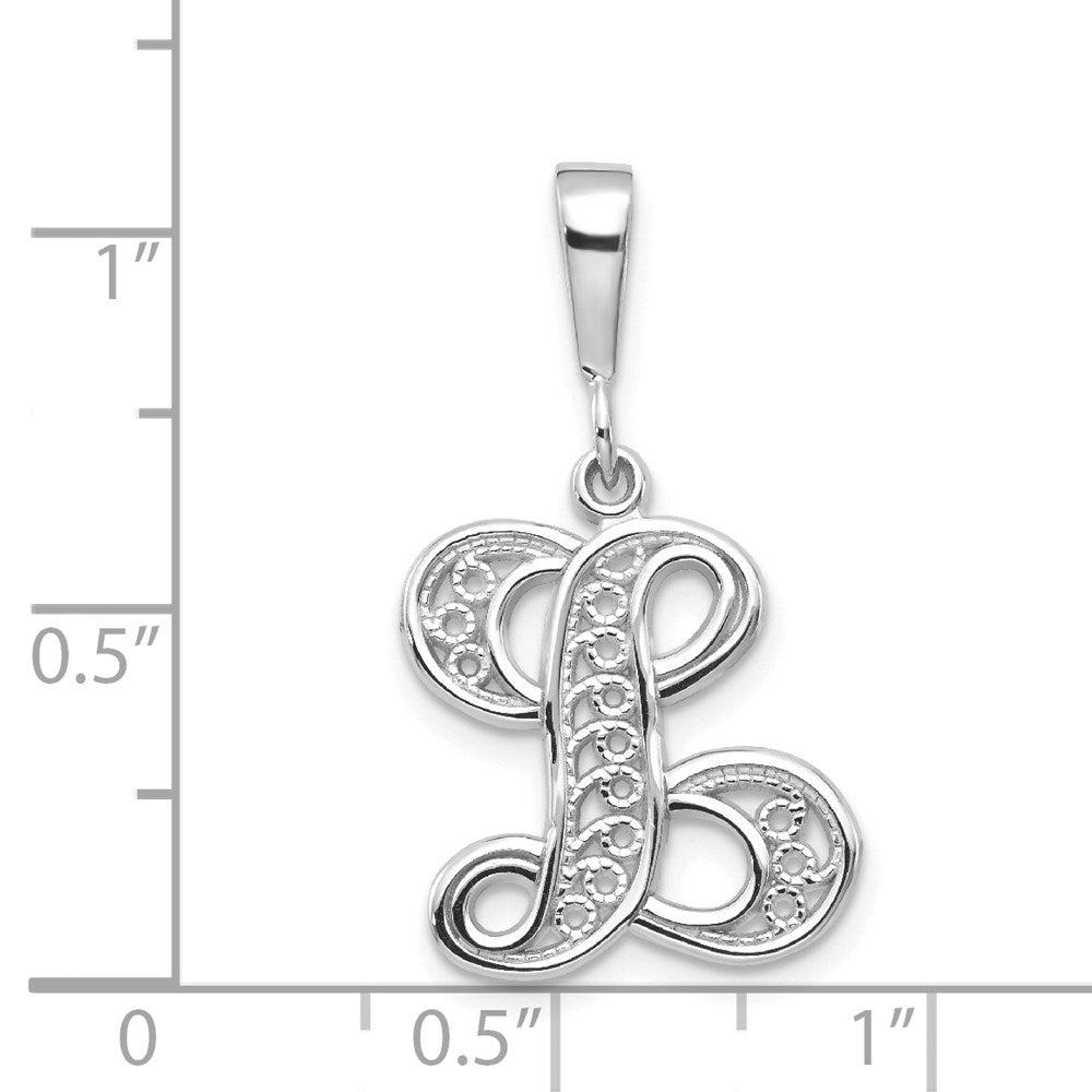 10k White Gold Large Filigree Script Initial L Pendant