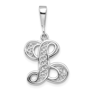 10k White Gold Large Filigree Script Initial L Pendant