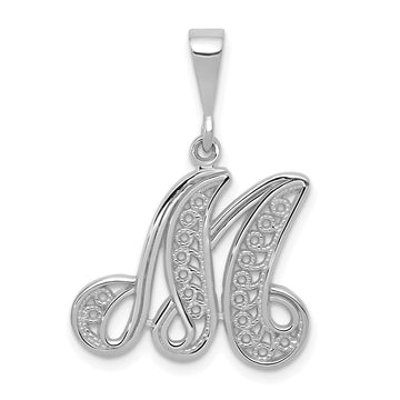 10k White Gold Large Filigree Script Initial M Pendant