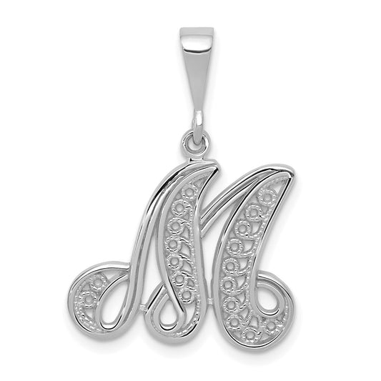 10k White Gold Large Filigree Script Initial M Pendant