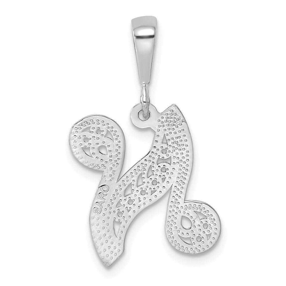 10k White Gold Large Filigree Script Initial N Pendant