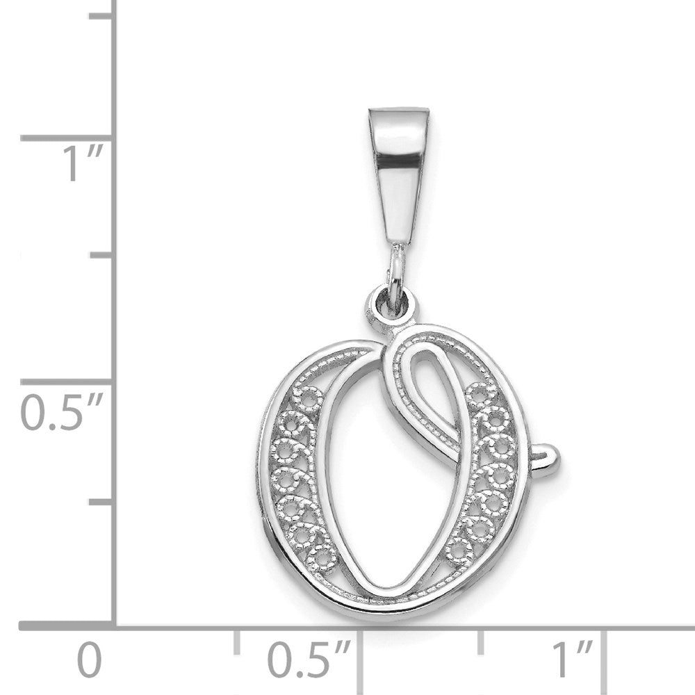 10k White Gold Large Filigree Script Initial O Pendant