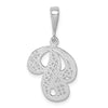 14KW White Gold Solid Polished Script Filigree Letter P Initial Pendant