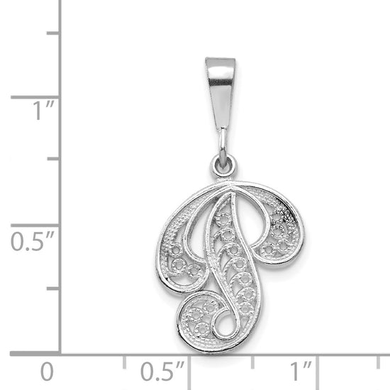 10k White Gold Large Filigree Script Initial P Pendant