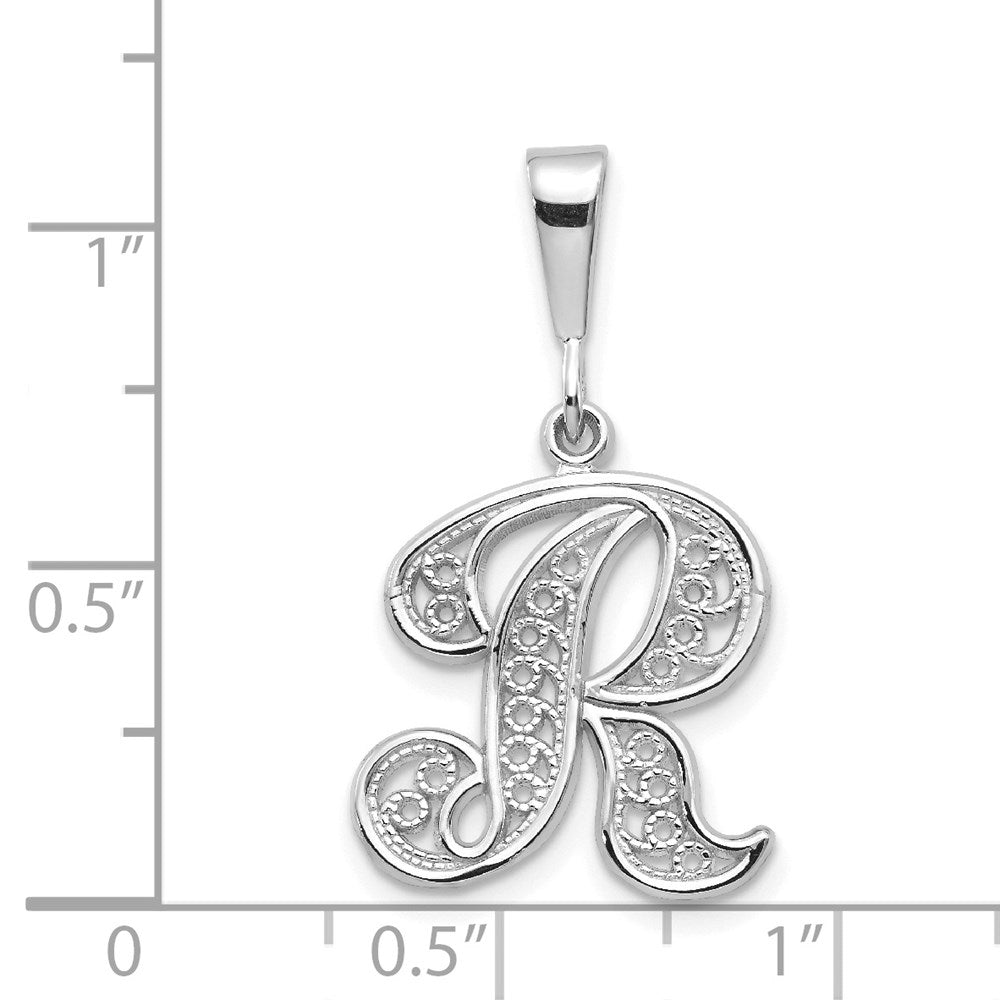 10k White Gold Large Filigree Script Initial R Pendant